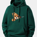 Zipper Bear Print Relax Fit Hoodie