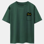 Pocket Cat Print Drop Shoulder Oversize T-Shirt