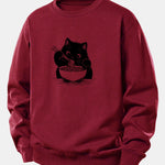 Black Cat Ramen Print Relax Fit Sweatshirt