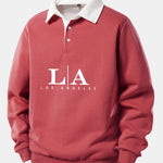 Los Angeles Print Contrast Polo Collar Sweatshirt