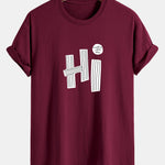 Regular Fit Hi Slogan Lines Print Cotton T-Shirt