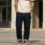 Raw Denim Multi-pocket Striped Outdoor Cargo Pants