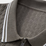 Wave Jacquard Zip Up Knitted Polo Shirt
