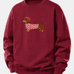 Dachshund Wearing Heart Sweater Print Relax Fit Sweatshirt