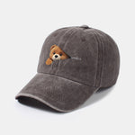Zipper Bear Pattern Casual Washed Cotton Baseball Cap