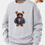 Bear In Leather Jacket Print Teddy Fleece Lined Sweatshirt