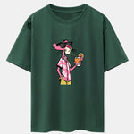 Vacation Pink Panther Print Drop Shoulder Oversize T-Shirt