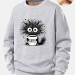 Black Cat Drinking Coffee Print Teddy Fleece Lined Sweatshirt