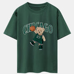 Chicago Basketball Bear Print Drop Shoulder Oversize T-Shirt