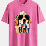 Beer Dog Print Washed Distressed Drop Shoulder T-Shirt
