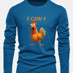 Long Sleeve Rooster Print Cotton T-Shirt