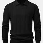 Long Sleeve Stripe V Neck Knit Polo Shirt