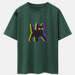 Glitch Black Cat Print Drop Shoulder Oversize T-Shirt