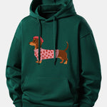 Dachshund Wearing Heart Sweater Print Relax Fit Hoodie
