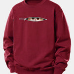 Zipper Cat Print Relax Fit Sweatshirt
