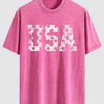 USA Print Washed Distressed Drop Shoulder T-Shirt