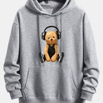 Headphone Teddy Bear Print Relax Fit Hoodie