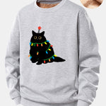 Colorful Light Black Cat Print Teddy Fleece Lined Sweatshirt