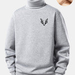 Head Deer Print Teddy Fleece Lined Turtle Neck Sweatshirt