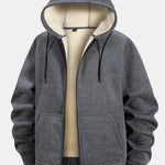 Teddy Lined Zipper Kangaroo Pocket Hoodie