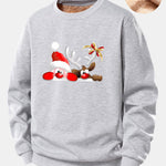 Santa Claus And Reindeer Print Teddy Fleece Lined Sweatshirt