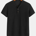 Henley Neck Textured Ribbed Hem T-Shirt