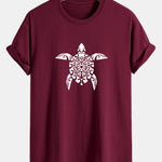 Regular Fit Geometric Turtle Print Cotton T-Shirt