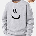Smiley Face Print Teddy Fleece Lined Sweatshirt