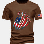 Regular Fit Fighter Jets USA Flag Print Cotton T-Shirt