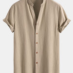 Crinkled Textured V Neck Shirt & Straight Leg Linen Pants