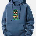 Trendy Bear Print Drawstring Hoodie