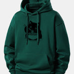 Black Cat Ramen Print Relax Fit Hoodie