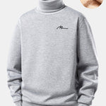 Men Print Teddy Fleece Lined Turtle Neck Sweatshirt