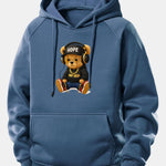 Hip Hop Bear Print Drawstring Hoodie