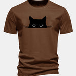 Regular Fit Black Cat Print Cotton T-Shirt