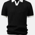 Contrast Textured Johnny Collar Knit Polo & Slim Fit Tapered Trousers