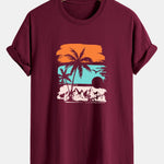 Regular Fit Palm Tree Silhouette Print Cotton T-Shirt