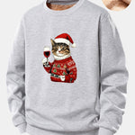 Christmas Cat Print Teddy Fleece Lined Sweatshirt