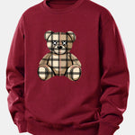 Checkered Bear Print Relax Fit Sweatshirt