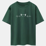 Peeking Cat Heartbeat Print Drop Shoulder Oversize T-Shirt
