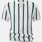 Striped Knit Zip Up Polo Shirt