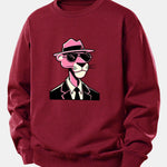 Pink Gentleman Panther Print Relax Fit Sweatshirt