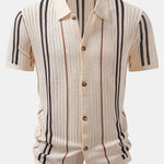 Stripe Crochet Button Up Shirt & Straight Leg Linen Pants