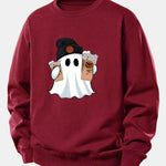 Halloween Ghost Coffee Print Relax Fit Sweatshirt
