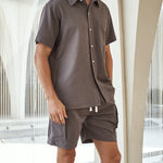 Men's Textured Resort Style Casual Button-Down Shirt  Shorts Set