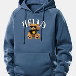 Hello Sunglasses Bear Print Drawstring Hoodie
