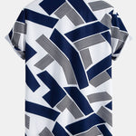 Color Block Geometry Print Button Up Shirt & Wrinkle Textured Straight Leg Pants