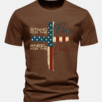 Regular Fit Retro American Flag Cross Print Cotton T-Shirt