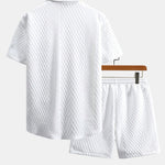 Rhombus Geometry Jacquard Button Up Shirt & Drawstring Shorts