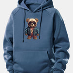 Bear In Leather Jacket Print Drawstring Hoodie